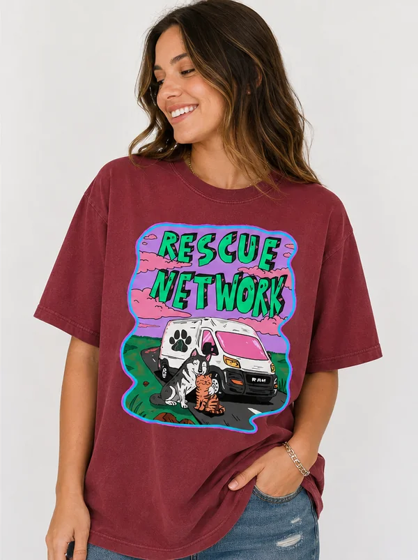 Rescue Network Van tee in crimson